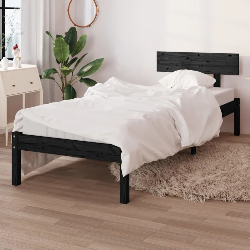 Sengestel 90x200 cm i massivt fyrretræ – sort