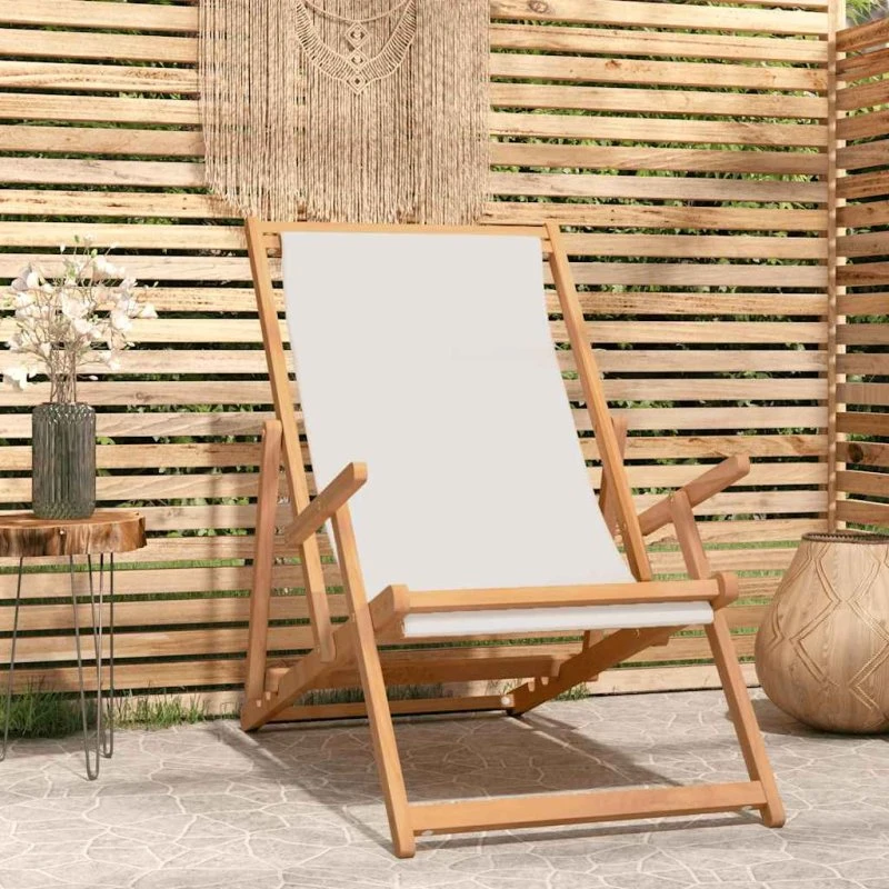 Foldbar strandstol i massivt teak - creme