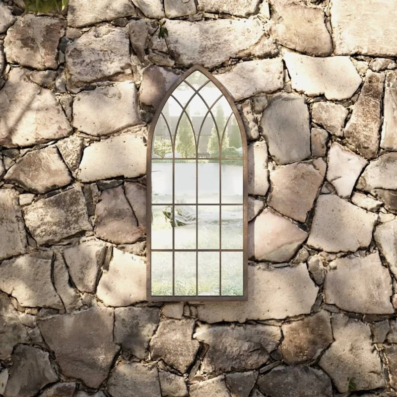 Havespejl i jern 70x30 cm - sandfarvet, rustikt look