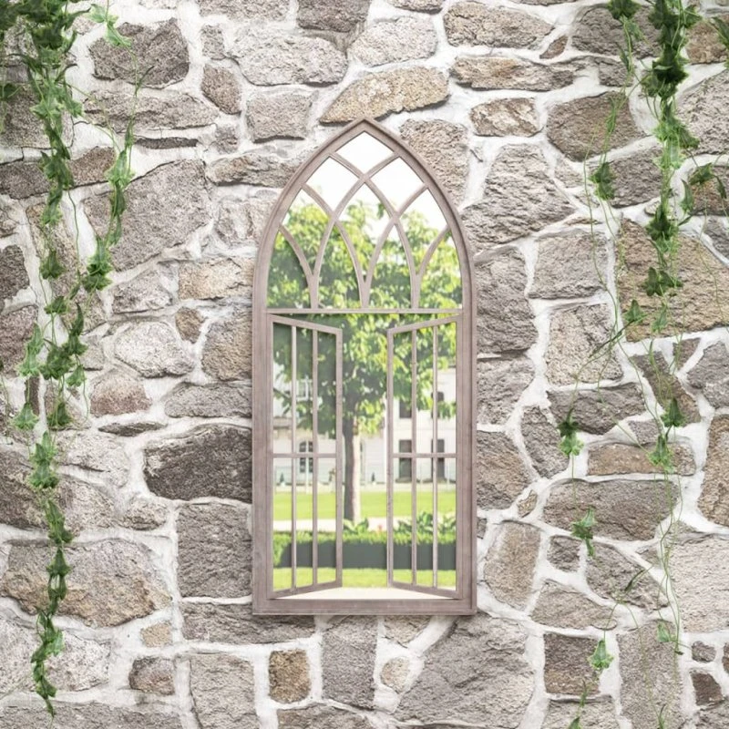 Havespejl 100x45 cm i jern, sandfarvet