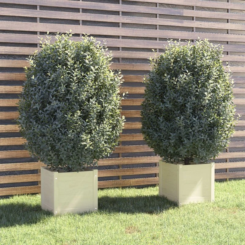 Plantekasser 2 stk 40x40x40 cm massivt fyrretræ - hvid