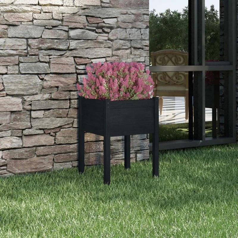 Plantekasse i massivt fyrretræ 50x50x70 cm – sort