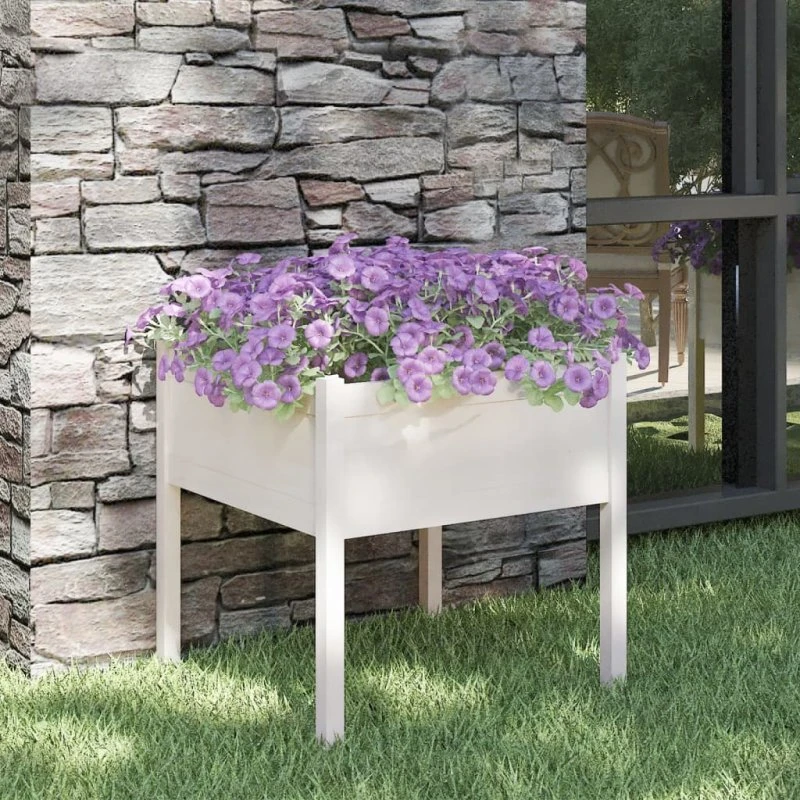 Plantekasse i massivt fyrretræ 70x70x70 cm – hvid