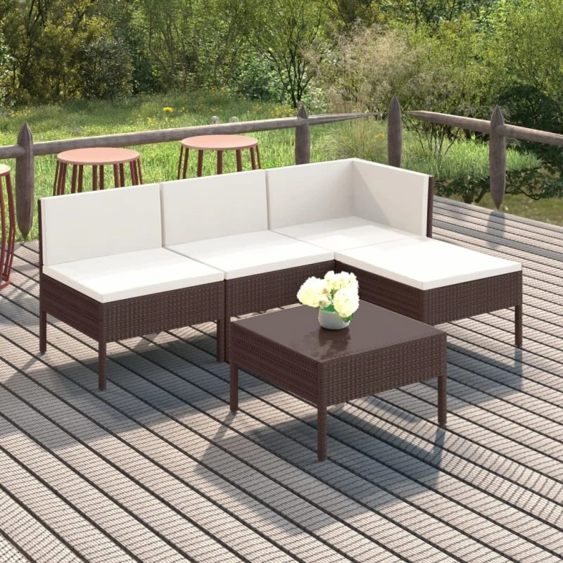 Loungesæt til haven 5 dele i brun polyrattan