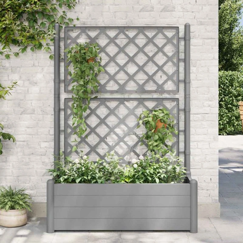 Plantekasse med espalier 100x43x142 cm – stengrå PP