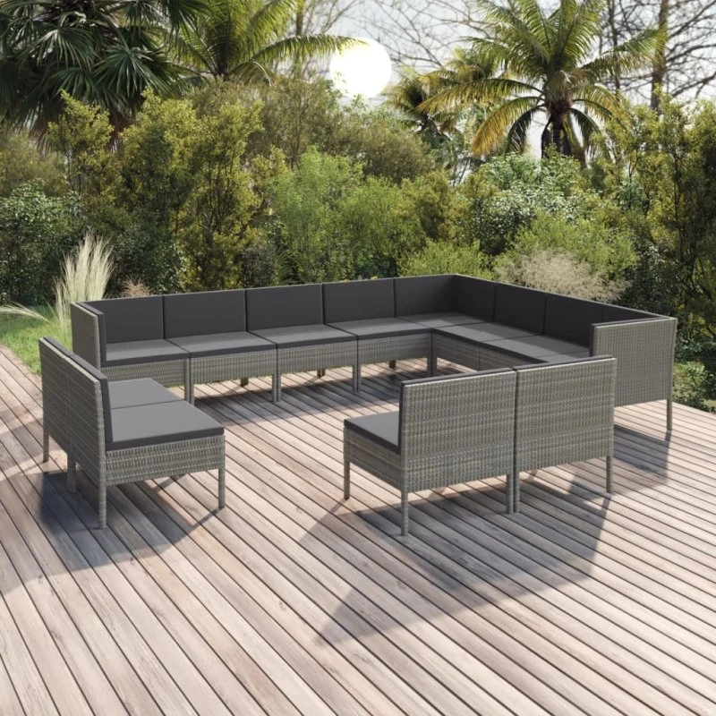 Loungesæt til haven 12 dele i grå polyrattan