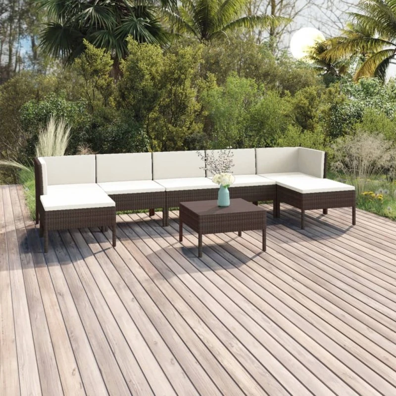 Loungesæt i polyrattan 8 dele med hynder - brun