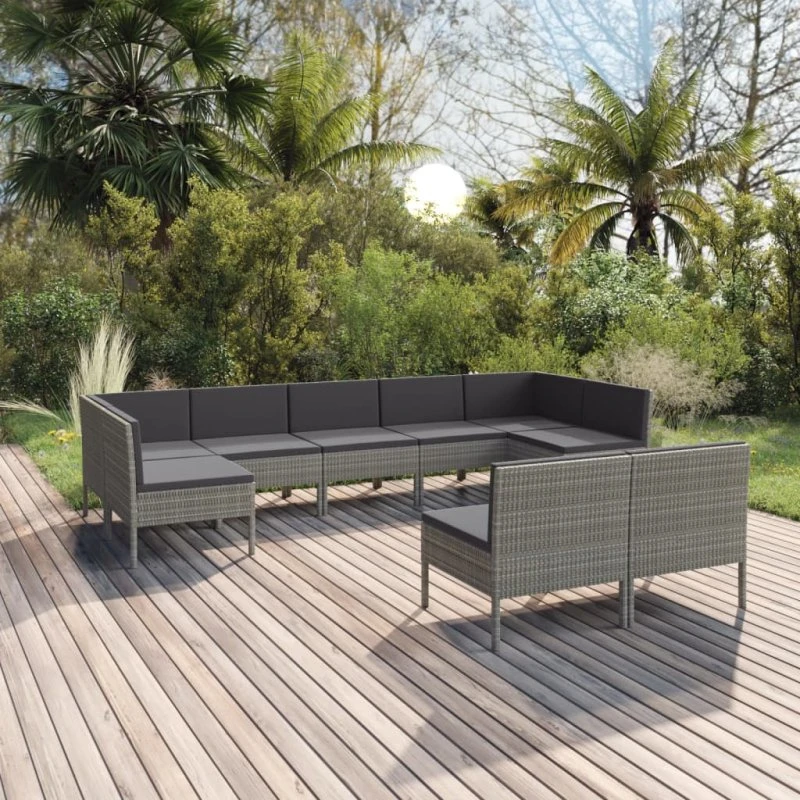 Loungesæt havemøbler 9 dele i grå polyrattan