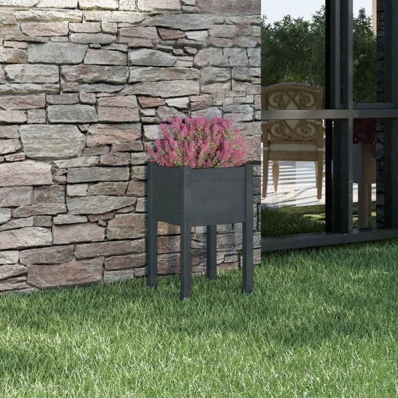 Plantekasse i massivt fyrretræ 40x40x70 cm – grå