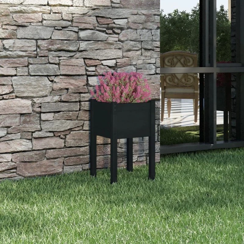 Plantekasse i massivt fyrretræ 40x40x70 cm – sort