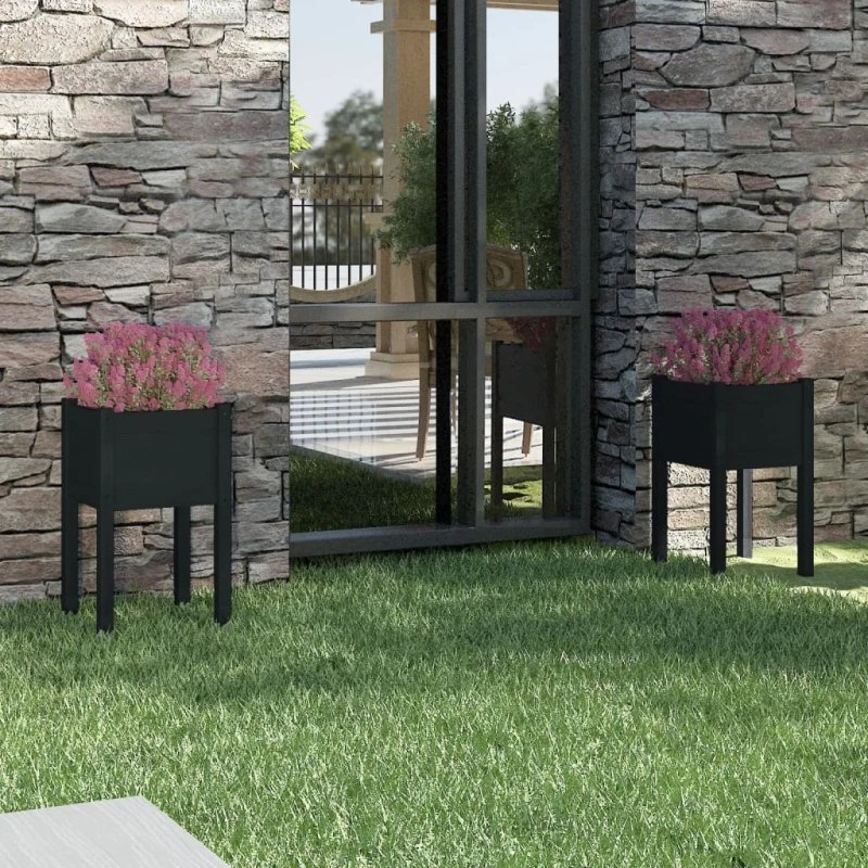 Plantekasser i massivt fyrretræ 2 stk. 40x40x70 cm – sort