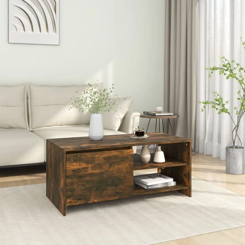 Sofabord 102x50x45 cm - røget egetræ, konstrueret træ