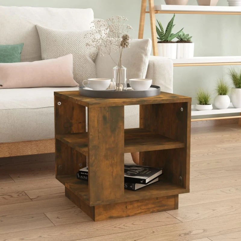 Sofabord 40x40x43 cm i røget egetræ - 2 hylder