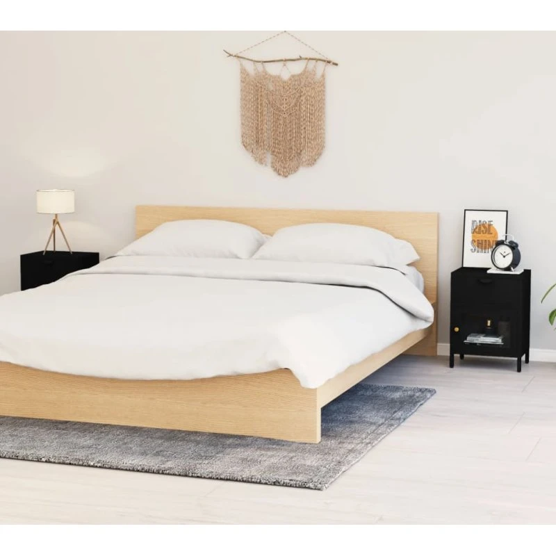 Sort natbord sæt 2 stk. 40x30x54,5 cm – stål & hærdet glas