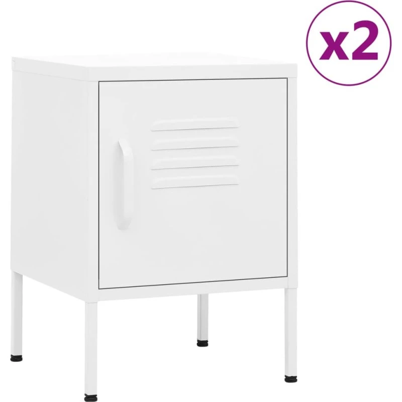 Hvide natborde i stål 2 stk. 35x35x51 cm