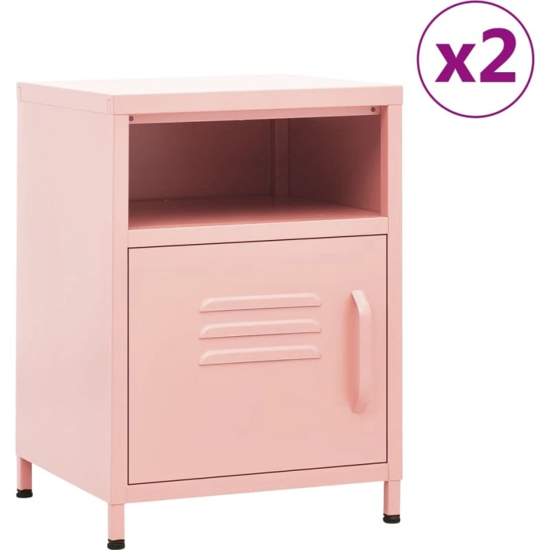 Natborde 2 stk. 35x35x51 cm stål - Lyserød