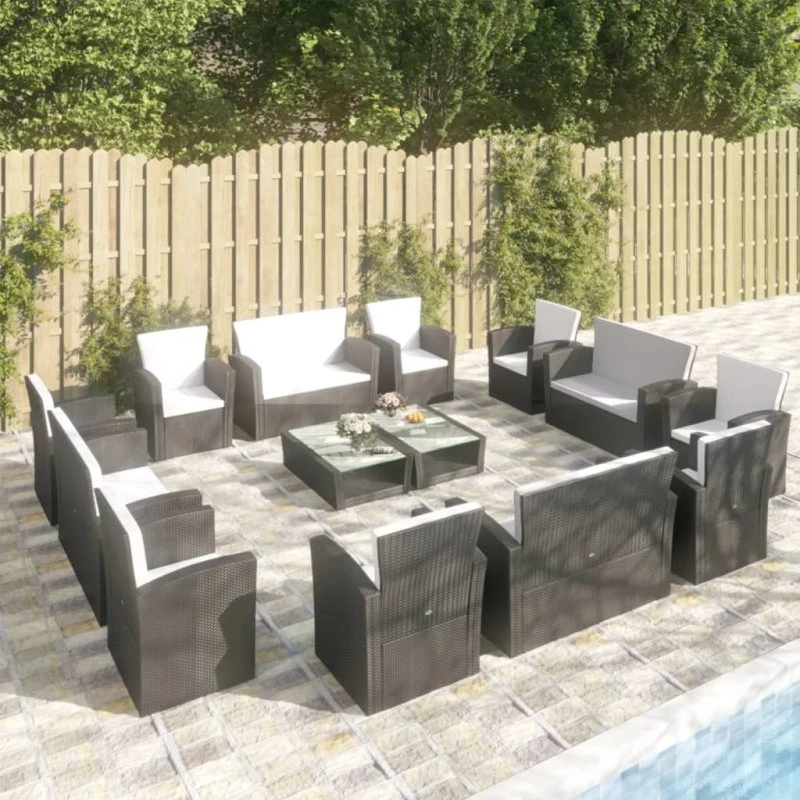Loungesæt havemøbler 16 dele i sort polyrattan