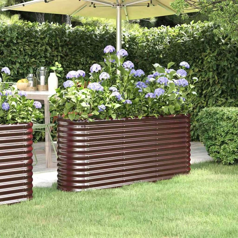 Plantekasse 152x40x68 cm – galvaniseret stål, brun