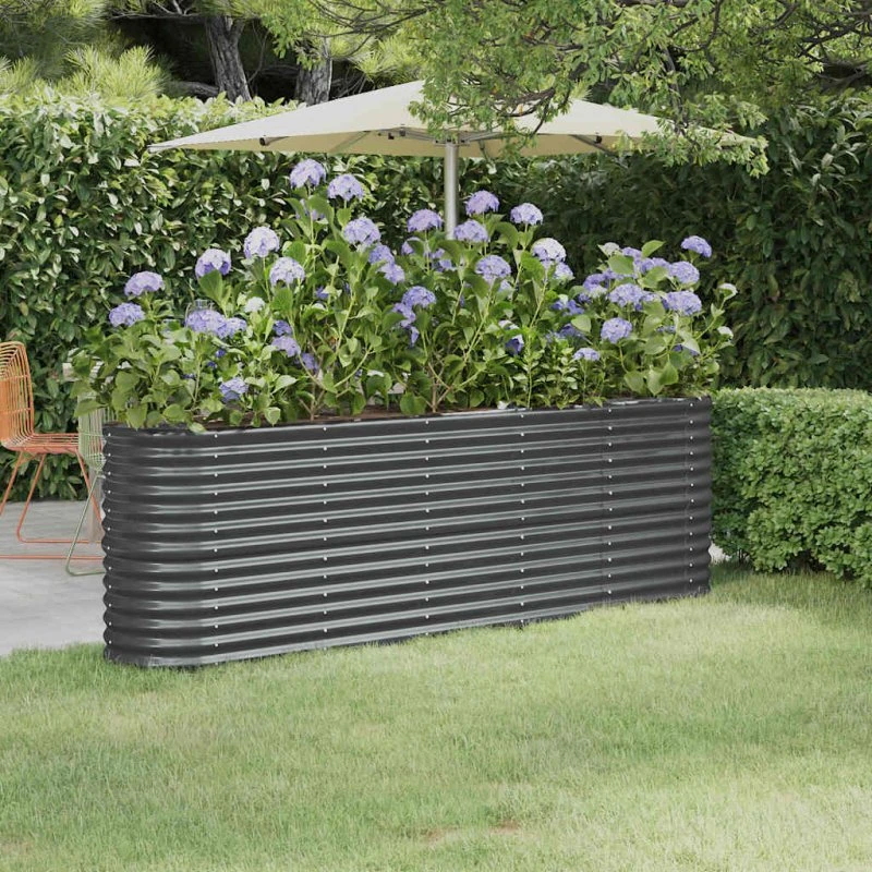 Plantekasse i galvaniseret stål 224x40x68 cm - antracit