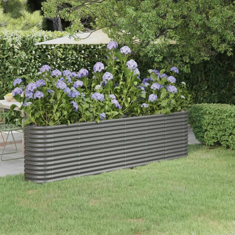 Plantekasse 260x40x68 cm – galvaniseret stål, grå
