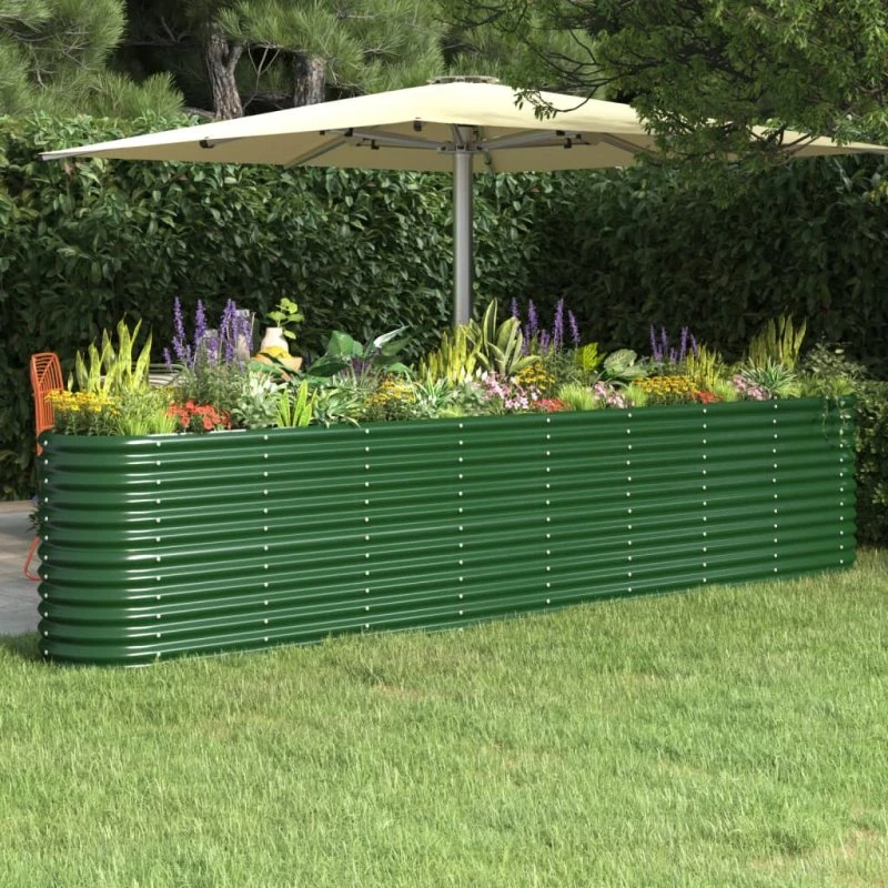 Plantekasse i pulverlakeret stål 332x40x68 cm - grøn