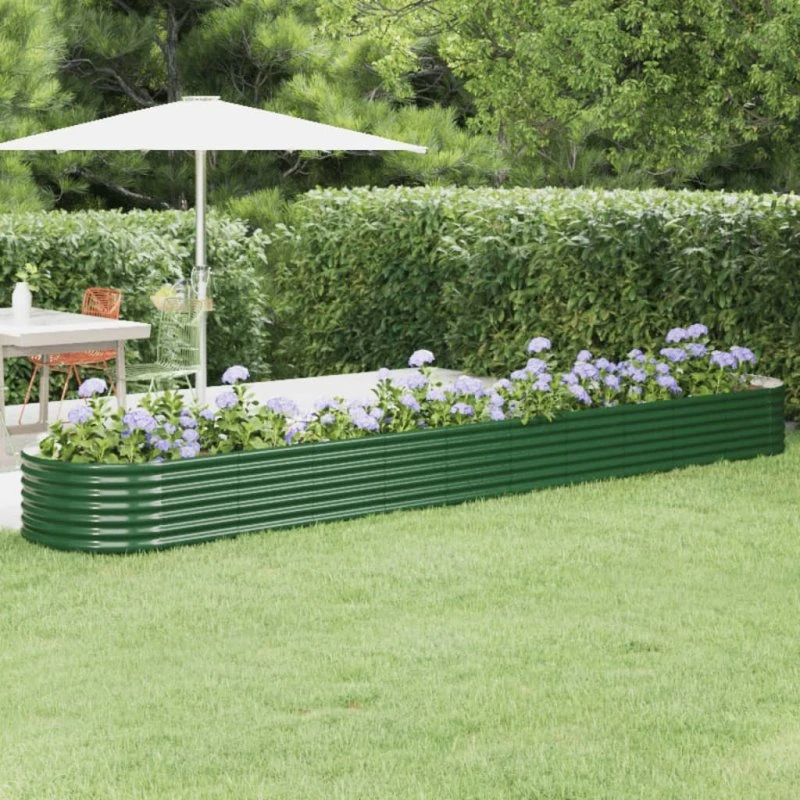Plantekasse 440x80x36 cm galvaniseret stål - grøn