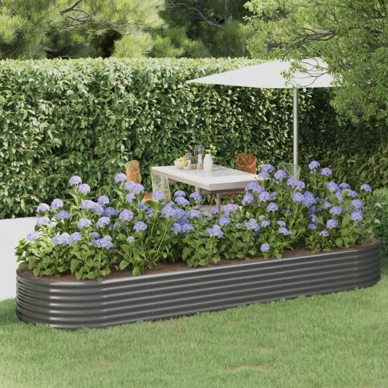 Plantekasse 322×100×36 cm - galvaniseret stål (grå)