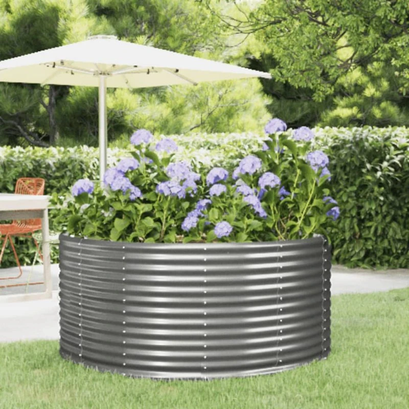Plantekasse 140x140x68 cm - galvaniseret stål, grå