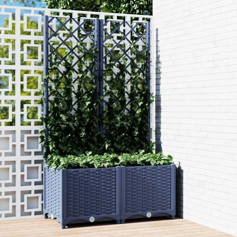Haveplantekasse med espalier blågrå 80x40x136 cm