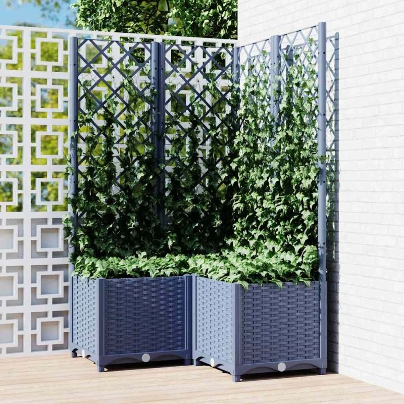 Plantekasse med espalier 80x80x136 cm - blågrå PP