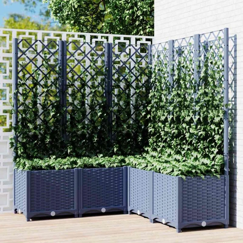 Plantekasse med espalier 120x120x136 cm – blågrå PP