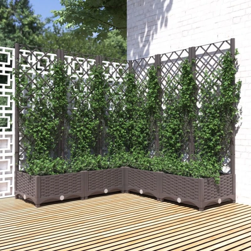 Plantekasse med espalier 120x120x121,5 cm – brun PP