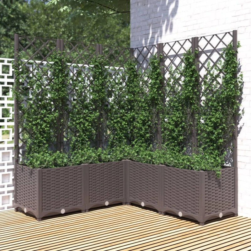 Plantekasse med espalier 120x120x136 cm – brun (PP)