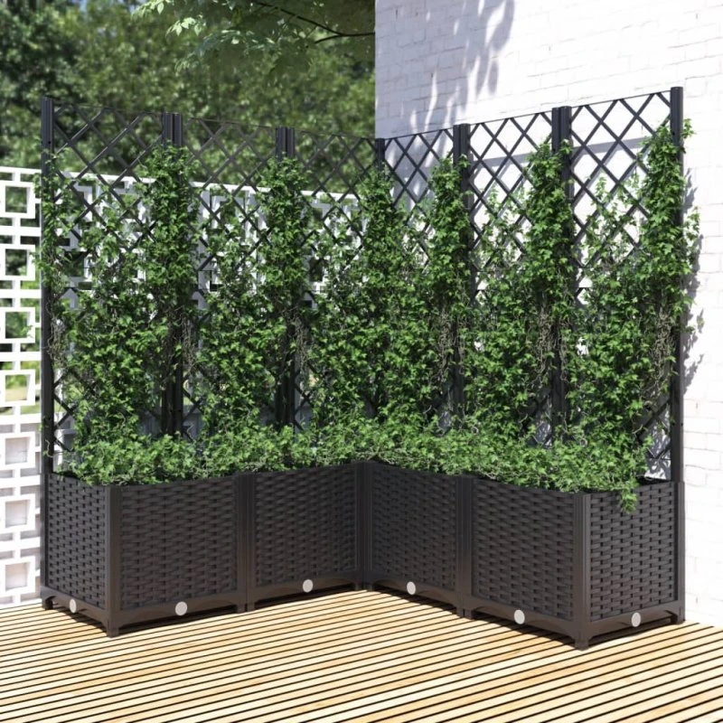 Plantekasse med espalier 120x120x136 cm - sort PP