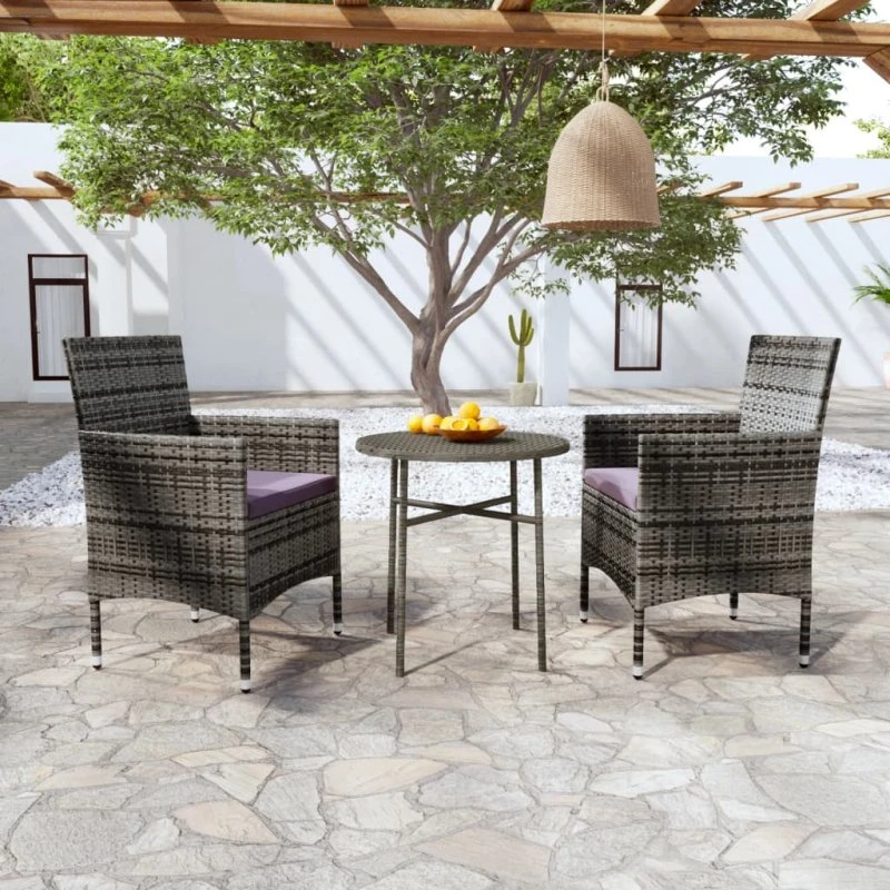Spisebordssæt 3 dele i grå polyrattan til have og terrasse