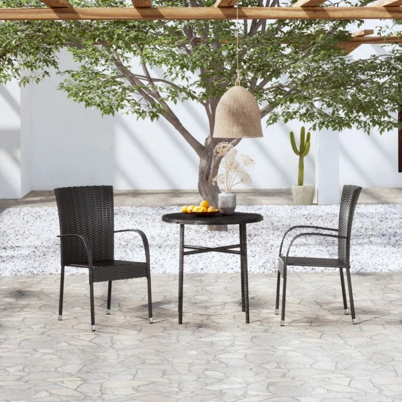 Spisebordssæt til haven 3 dele – sort polyrattan