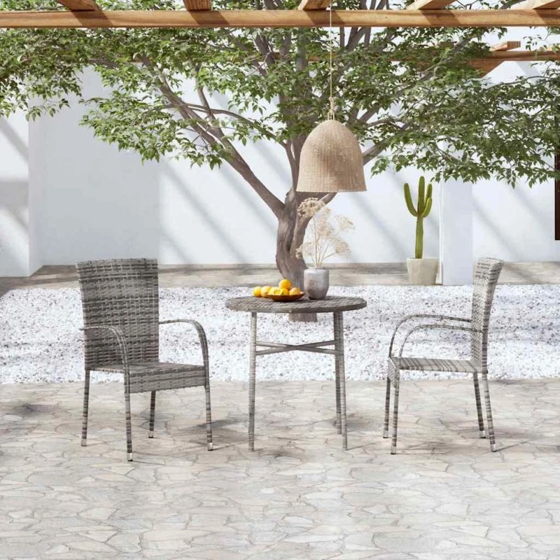 Spisebordssæt til haven 3 dele i grå polyrattan