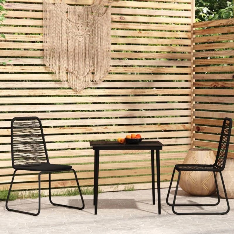Spisebordssæt til haven 3 dele – sort polyrattan og glas