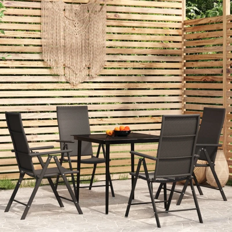Havemøbelsæt 5 dele - sort, glasbord & polyrattan