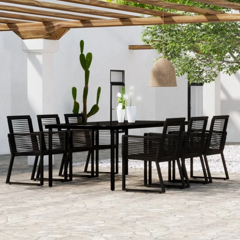 Spisebordssæt til haven 7 dele – sort PVC-rattan
