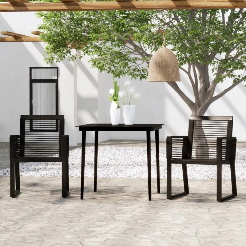 Spisebordssæt til haven 3 dele - sort PVC-rattan