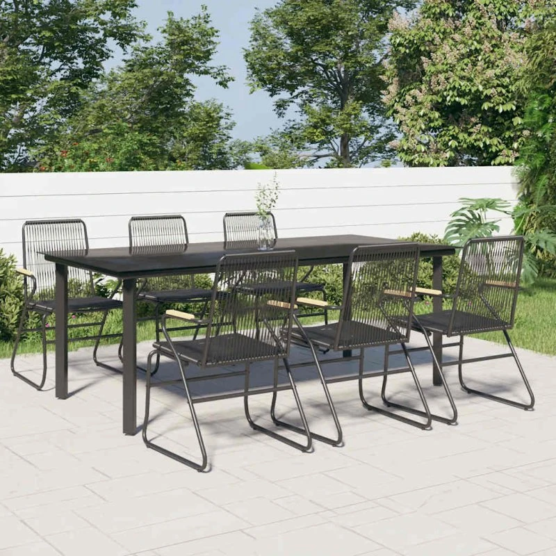 Havespisebordssæt 7 dele i sort PVC-rattan