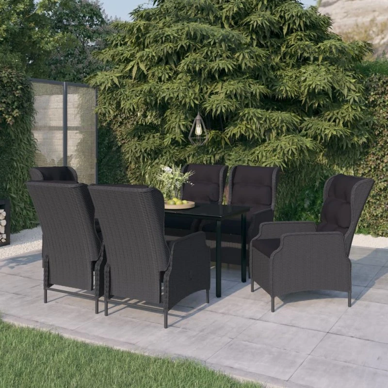 Spisebordssæt til haven 7 dele mørkegrå – polyrattan/stål