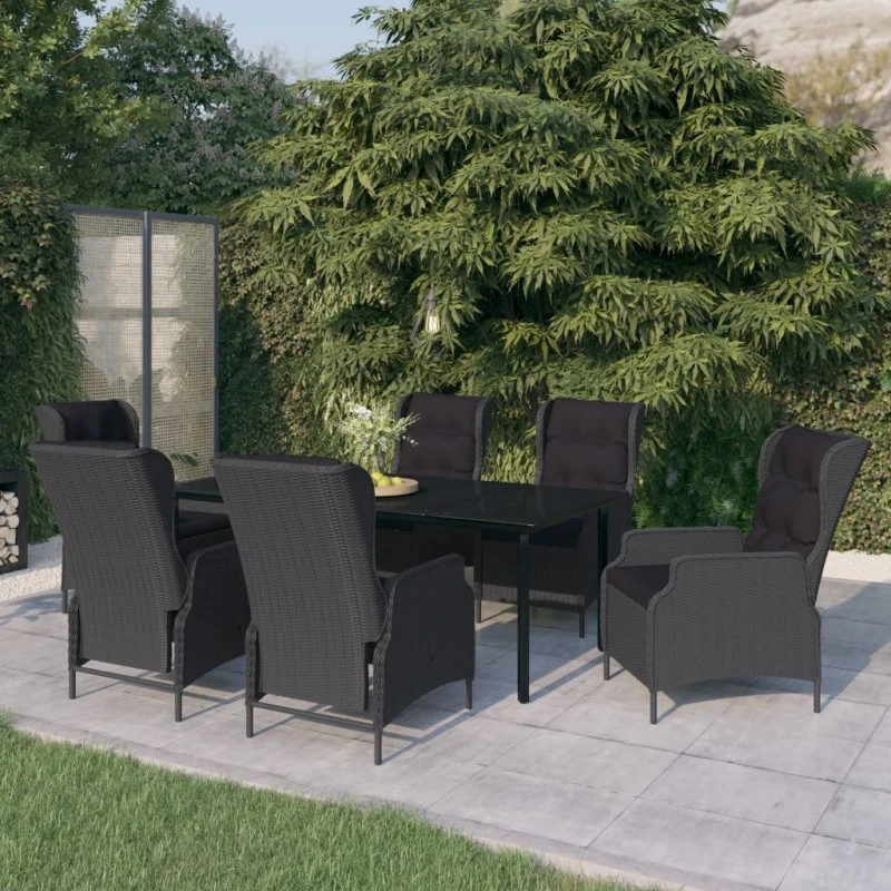 Spisebordssæt 7 dele mørkegrå - polyrattan & stål