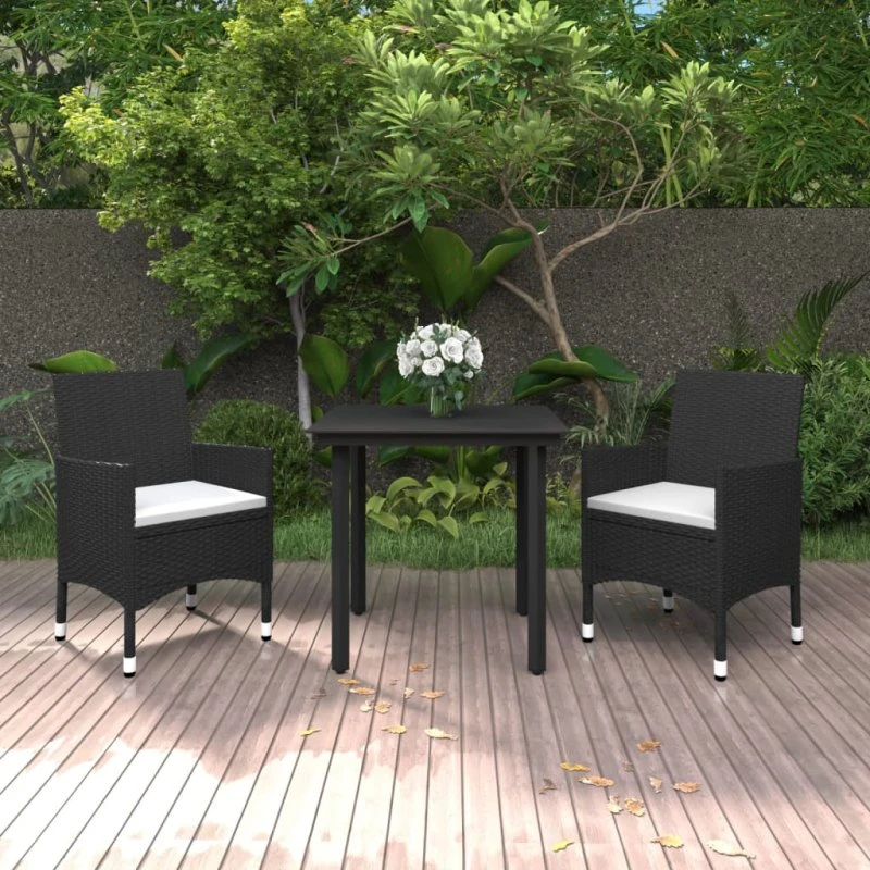 Havespisebordssæt i polyrattan 3 dele med hynder og glas