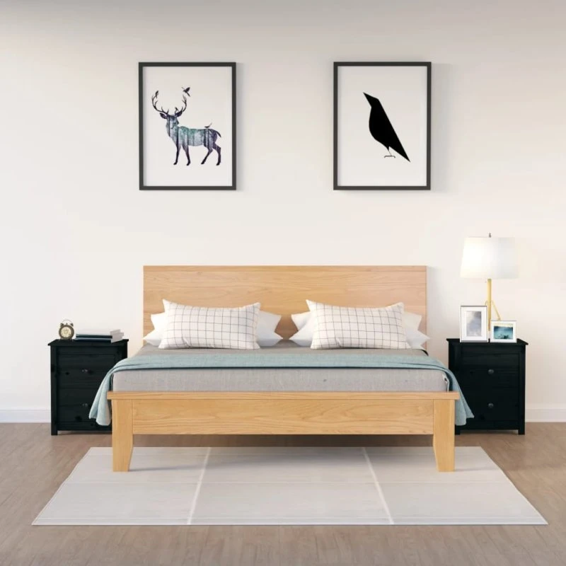 Sengeborde i massivt fyrretræ 2 stk. 50x35x61,5 cm - sort