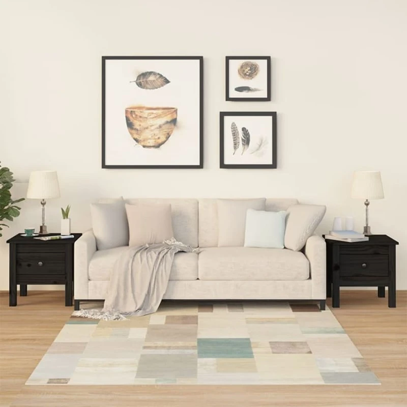 Sideborde 2 stk. massivt fyrretræ 40x40x39 cm, sort