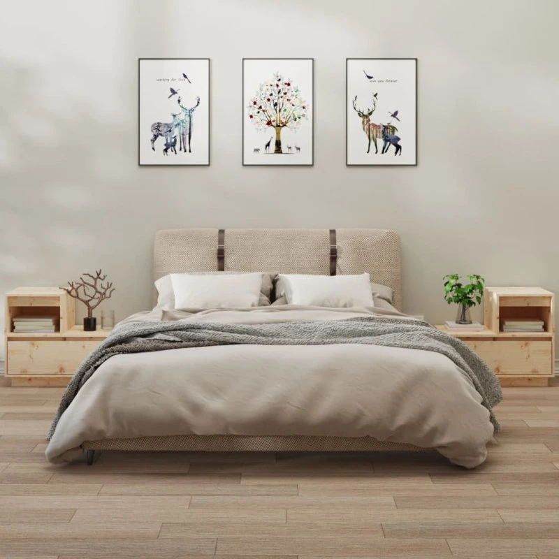 Sengeborde i massivt fyrretræ, 2 stk. 60x34x51 cm