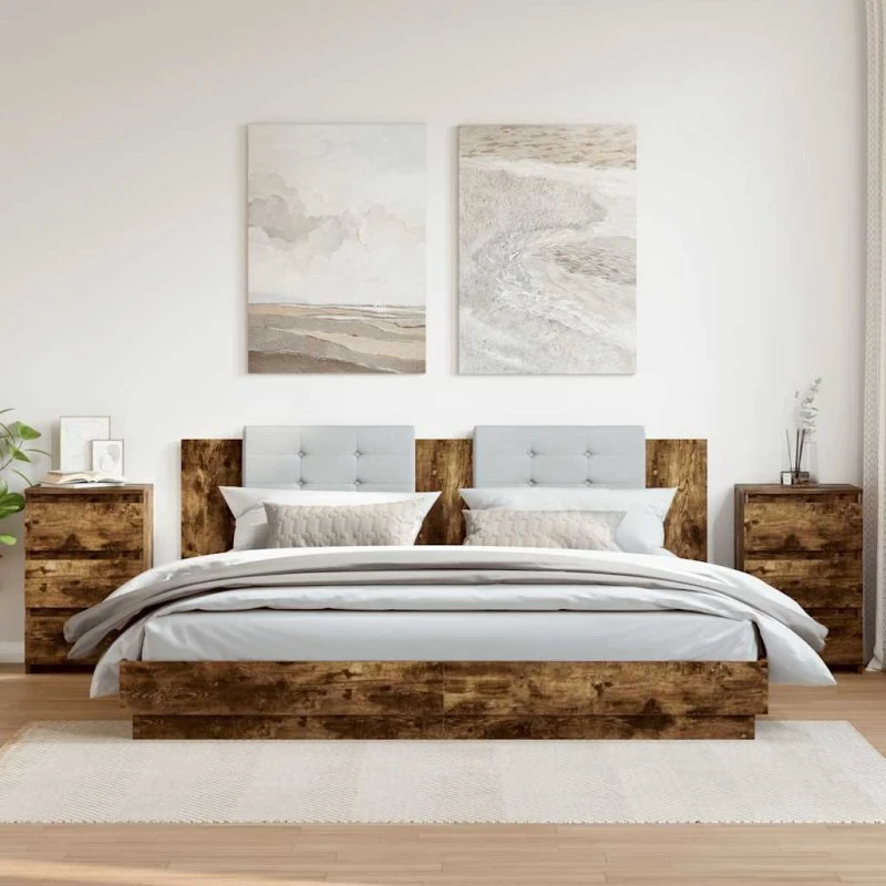 Sengeborde 2 stk. 40x35x62,5 cm, røget egetræ