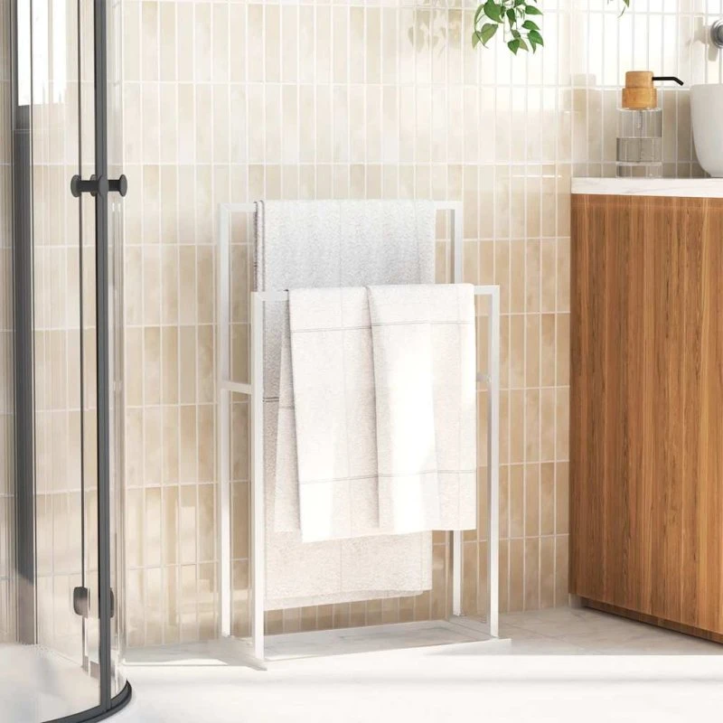 Fritstående håndklædeholder i jern, hvid 48×24×78,5 cm